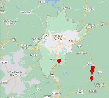 Localização De Algumas Minas E Jazidas Na Região De Poços De Caldas